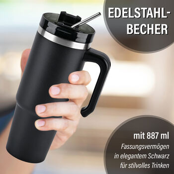 887 ml Edelstahlbecher mit Strohhalm in Schwarz