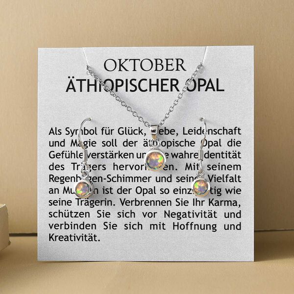 Natürlicher, äthiopischer Opal-Anhänger und Ohrringe aus 925 Silber, mit Kette aus Edelstahl ca. 1,26 ct image number 9