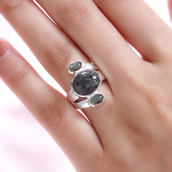 Handgearbeiteter, natürlicher Yooperlith und Labradorit-Ring, 925 Silber, ca. 6,23 ct image number 3