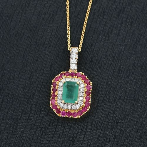 D’joy AAA Kagem Sambischer Smaragd, Moissanit Schmuckset 925 Silber 750 Gelbgold Vermeil ca. 6,39 ct. image number 1