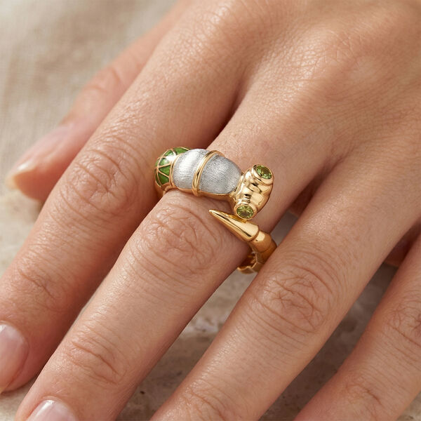 GP - AA Peridot, Kanchanaburi Blauer Saphir Ring 925 Silber 750 Vergoldet (Gr&ouml;&szlig;e 17.00) image number 2