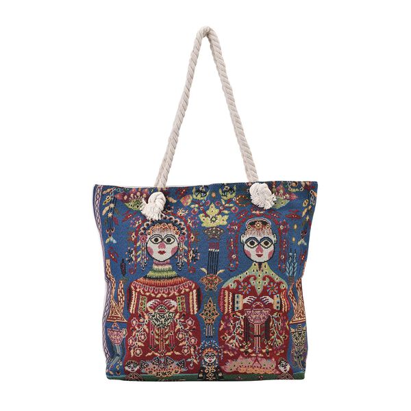 Jacquard gewebte Jute-Tasche mit Mond Design, 42x34 cm, Antik image number 0
