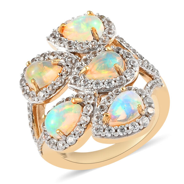 Nat&uuml;rlicher, &auml;thiopischer Opal und Zirkon-Ring, 925 Silber vergoldet  ca. 3,04 ct image number 4