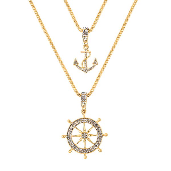 2er-Set - wei&szlig;e Kristall-Halskette in Goldton, 50 cm - 5 ct.