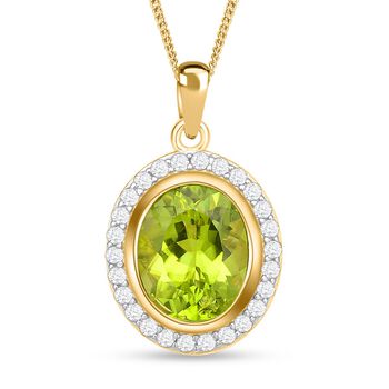 Nat&uuml;rlicher Peridot und wei&szlig;er Zirkon-Anh&auml;nger mit Kette, 925 Silber Gelbgold Vermeil ca. 4.19 ct