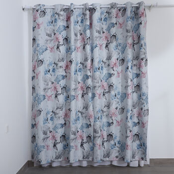 2er-Set Bedruckter Verdunkelungsvorhang mit 8 Metallringen, Rosa-Blau Blumenmuster, Wei&szlig;