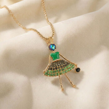 Mehrfarbiger Kristall Ballerina Anh&auml;nger mit Kette ca. 63.5 cm + 5 cm Extender, Legierung emailliert, Legierung Gelb