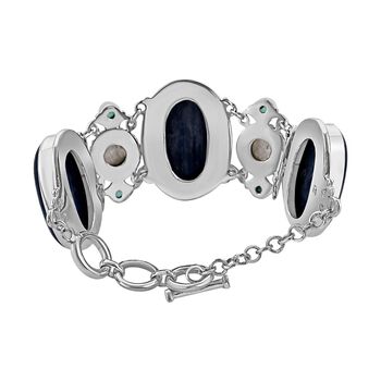 Sajen Silver- Kyanit, Regenbogen Mondstein und Regenbogen Paraiba 18,5cm Armband - 134,53 ct.