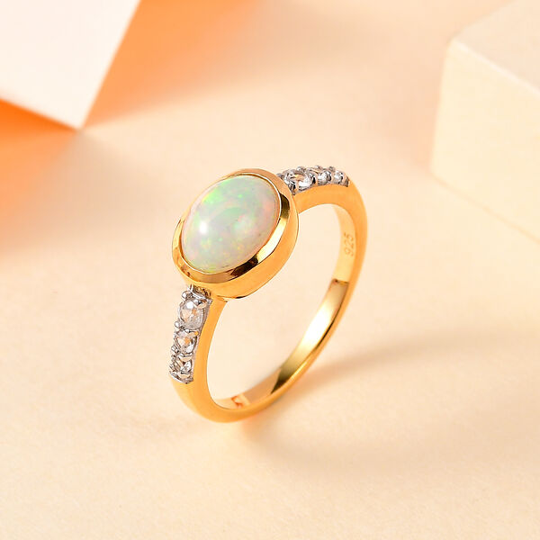 Natürlicher, äthiopischer Welo Opal und Zirkon-Ring, 925 Silber vergoldet - 1,46 ct. image number 2