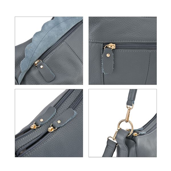Crossbody Bag aus echtem Leder, gewelltes Design, grau image number 5