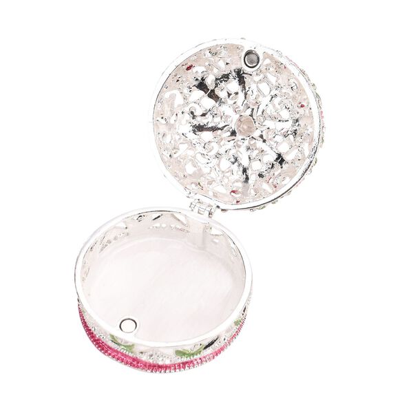 Handgemachte Kronenförmige Schmuckdose aus Metall und Kristall, mit magnetischem Verschluss, 6x6.5 cm, Rosa image number 5