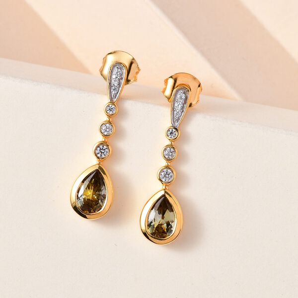 Natürliche, goldene Tansanit und weiße Zirkon-Ohrhänger - 1,50 ct. image number 2