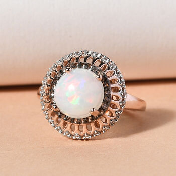 Nat&uuml;rlicher &Auml;thiopischer Opal und Brauner Zirkon Ring 925 Silber ros&eacute;vergoldet  ca. 2,17 ct
