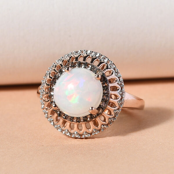 Nat&uuml;rlicher &Auml;thiopischer Opal und Brauner Zirkon Ring 925 Silber ros&eacute;vergoldet  ca. 2,17 ct image number 3