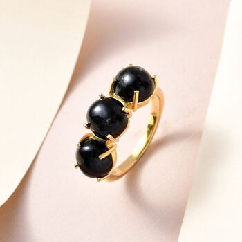 Schwarz Stern Diopsid Ring, 925 Silber vergoldet, (Gr&ouml;&szlig;e 19.00) ca. 8.48 ct