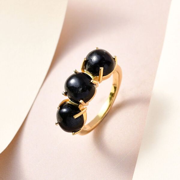 Schwarz Stern Diopsid Ring, 925 Silber vergoldet, (Gr&ouml;&szlig;e 19.00) ca. 8.48 ct image number 2