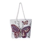 Jute Handtasche, Schmetterling Muster, Größe 40x349x36 cm, Off-White