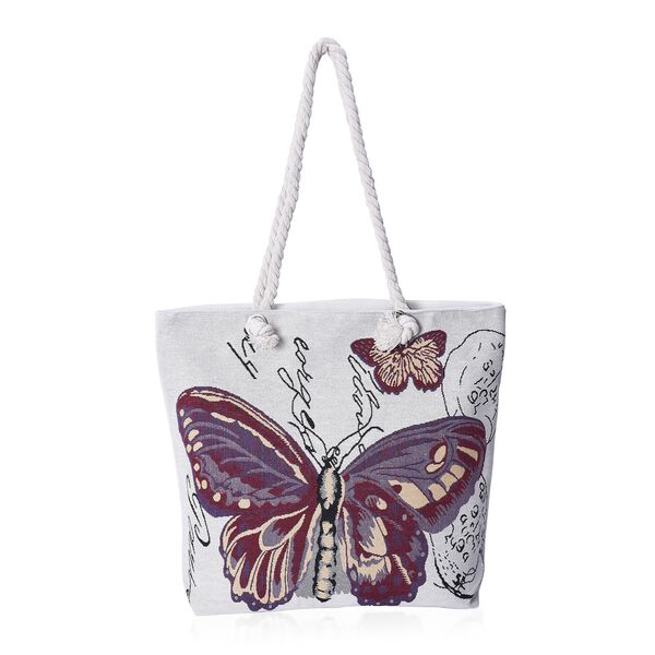 Jute Handtasche, Schmetterling Muster, Größe 40x349x36 cm, Off-White image number 0