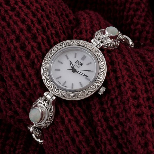 Royal Bali Kollektion - nat&uuml;rliche, &auml;thiopische Opal-Uhr in Silber, 19 cm, 1,66 ct. image number 2