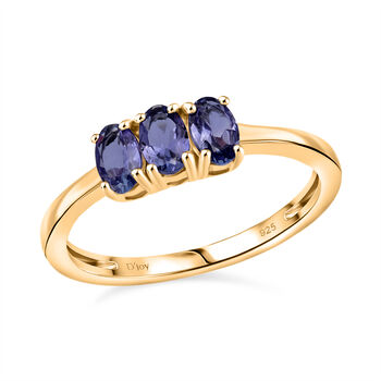 D'Joy AA Tansanit Ring 925 Silber 750 Gelb Vergoldet (Gr&ouml;&szlig;e 18.00) ca. 0,71 ct