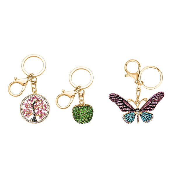 Set aus 3 Schl&uuml;sselanh&auml;ngern, Apfel, Baum, Schmetterling