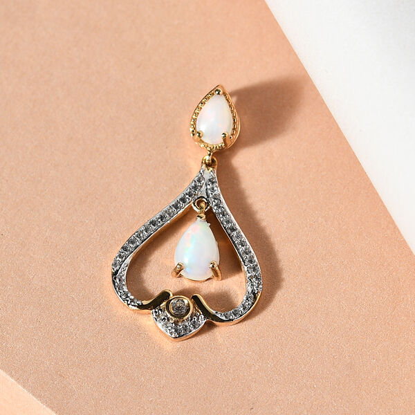 Nat&uuml;rlicher, &auml;thiopischer Opal und Zirkon-Anh&auml;nger in Silber image number 3