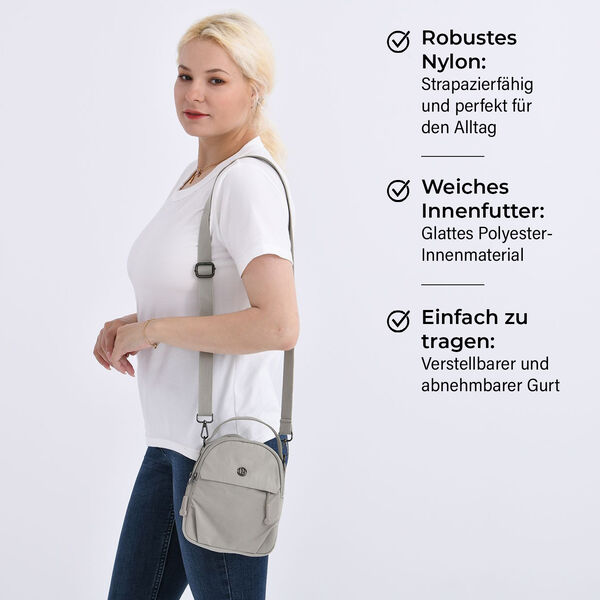 Nylon Crossbody Tasche in Hellgrau mit Reißverschluss image number 3