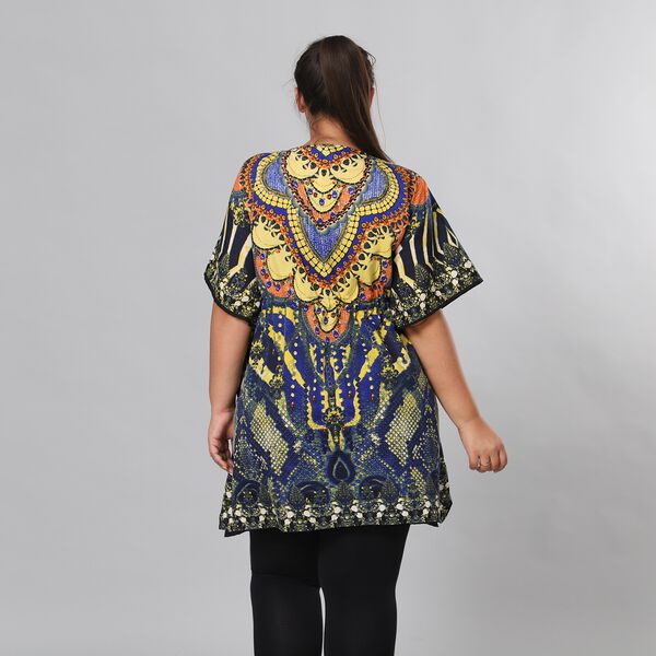 V-Ausschnitt bedruckter Kaftan, Einheitsgr&ouml;&szlig;e Blaugr&uuml;n image number 3