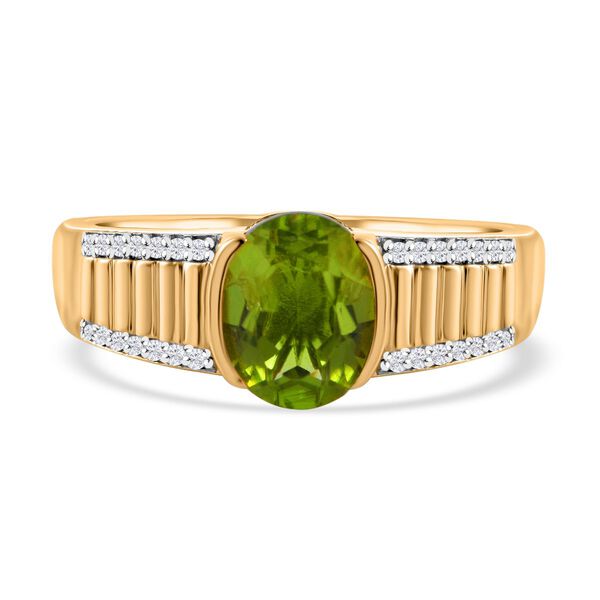 Nat&uuml;rlicher Peridot, wei&szlig;er Zirkon Ring, 925 Silber vergoldet (Gr&ouml;&szlig;e 18.00) ca. 2.46 ct