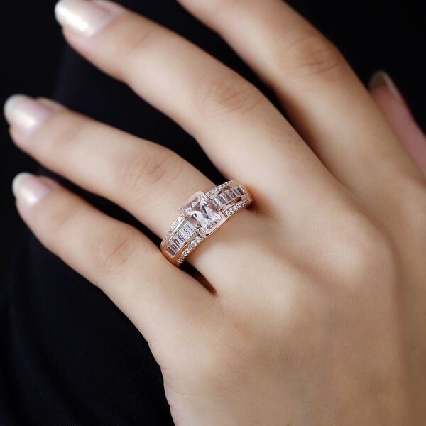 Rosa Morganit, Wei&szlig;er Zirkon Ring 925 Silber 750 Ros&eacute;gold Vermeil (Gr&ouml;&szlig;e 21.00) ca. 2.39 ct image number 3