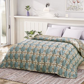 Luxus Jacquard Decke, fein gemustert, 2200 g Poly F&uuml;llung, 200 x 230 cm, Wei&szlig; Himmelblau