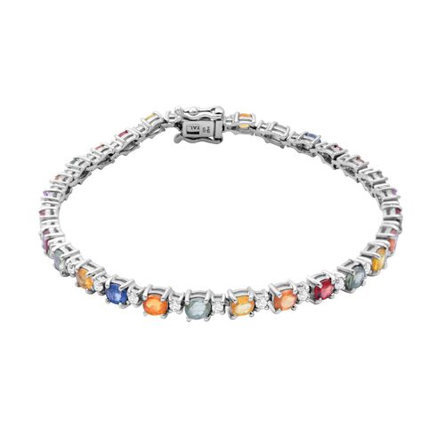 Mehrfarbiges Saphir-Armband, ca. 20 cm, 925 Silber platiniert ca. 8.16 ct image number 0