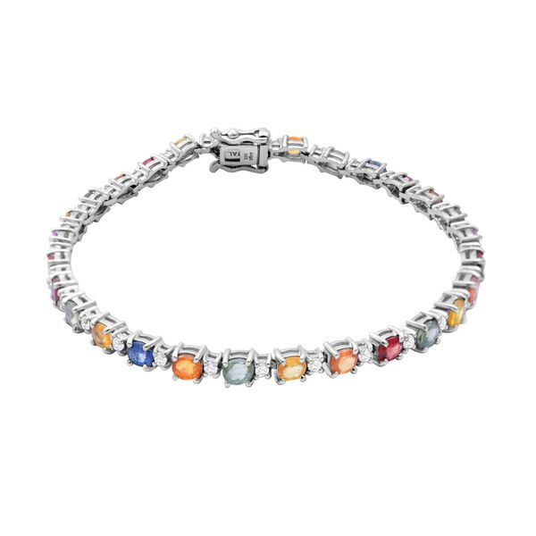 Mehrfarbiges Saphir-Armband, ca. 20 cm, 925 Silber platiniert ca. 8.16 ct