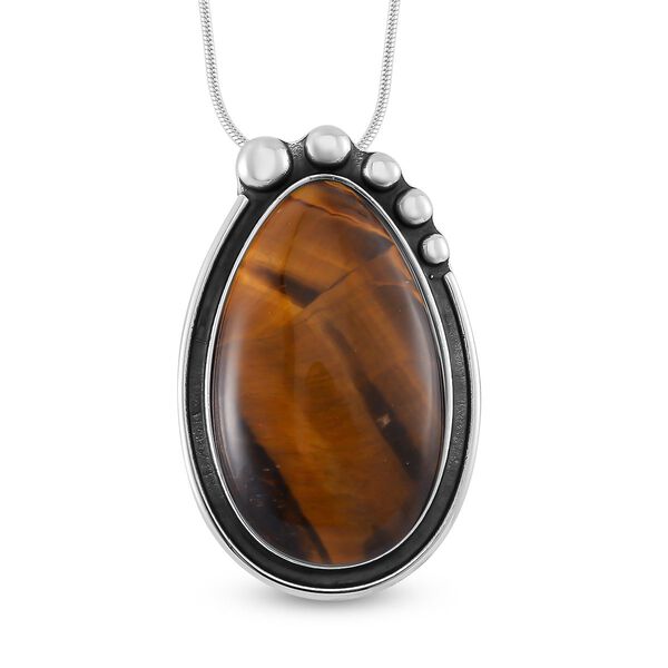 Gelbes Tigerauge Halskette ca. 60 cm + 10 cm Extender, Reiner Edelstahl ca. 50.00 ct