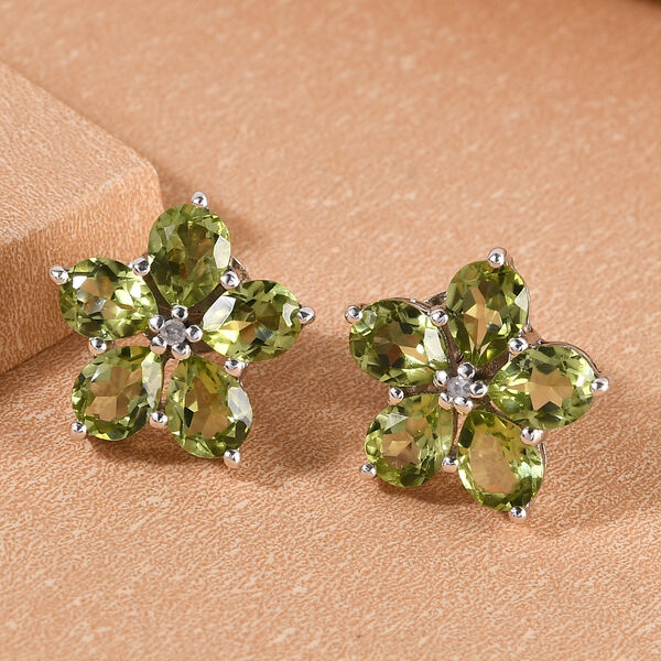 Nat&uuml;rliche Peridot und wei&szlig;e Diamant-Ohrringe, 925 Silber platiniert ca. 3,34 ct image number 2