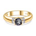 Grüner Tansanit, Weißer Zirkon Ring, 925 Silber Gelbgold Vermeil, (Größe 20.00), ca. 0.59 ct