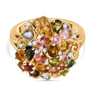 Mehrfarbig-Turmalin Ring 925 Silber 750 Gelbgold Vermeil (Größe 16.00) ca. 2,60 ct Mehrfarbig-Turmalin Ring 925 Silber 750 Gelbgold Vermeil (Größe 16.00) ca. 2,60 ct