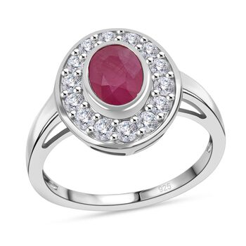 Nat&uuml;rlicher burmesischer Rubin, Wei&szlig;er Zirkon Ring 925 Silber rhodiniert (Gr&ouml;&szlig;e 17.00) ca. 1.32 ct