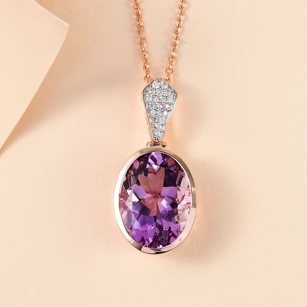 2er-Set, AA Rose De France Amethyst und Zirkon-Anh&auml;nger mit Kette - 11,87 ct. image number 3