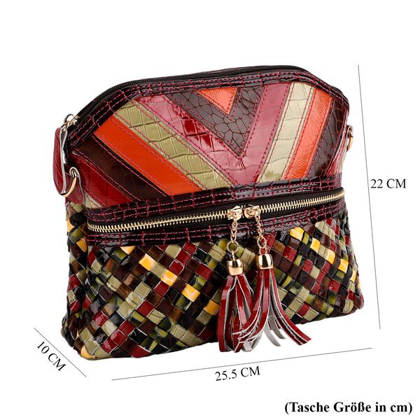 CHAOS BY ELSIE Leder Crossbody Tasche mit RFID Schutz und Rei&szlig;verschlussf&auml;chern 25.5 x 10 x 22 cm Multicolor Rautenmuster image number 7