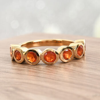 Purpurroter Feuer Opal 7 Stein Ring 925 Silber vergoldet  ca. 0,83 ct