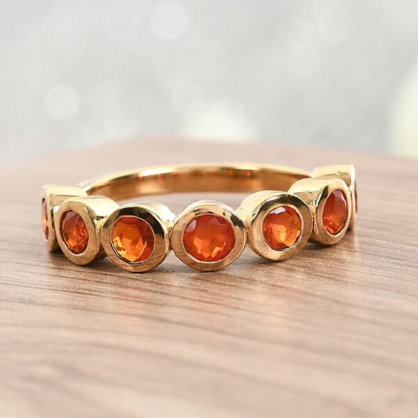 Purpurroter Feuer Opal 7 Stein Ring 925 Silber vergoldet  ca. 0,83 ct image number 2