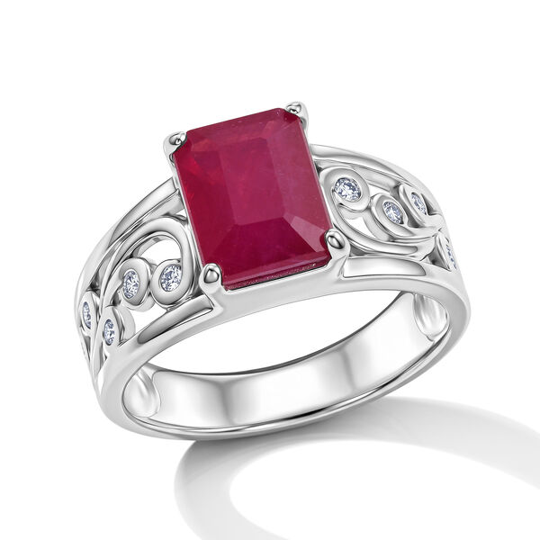 D'Joy Afrikanischer Rubin (Fissure gef&uuml;llt), Wei&szlig;er Zirkon Ring 925 Silber Rhodiniert (Gr&ouml;&szlig;e 18.00) ca. 3,39 ct image number 3