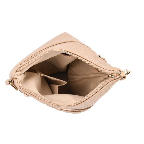 Crossbody-Tasche mit gemustertem Schulterriemen und vielen F&auml;chern, 23&times;26 cm, Beige image number 5