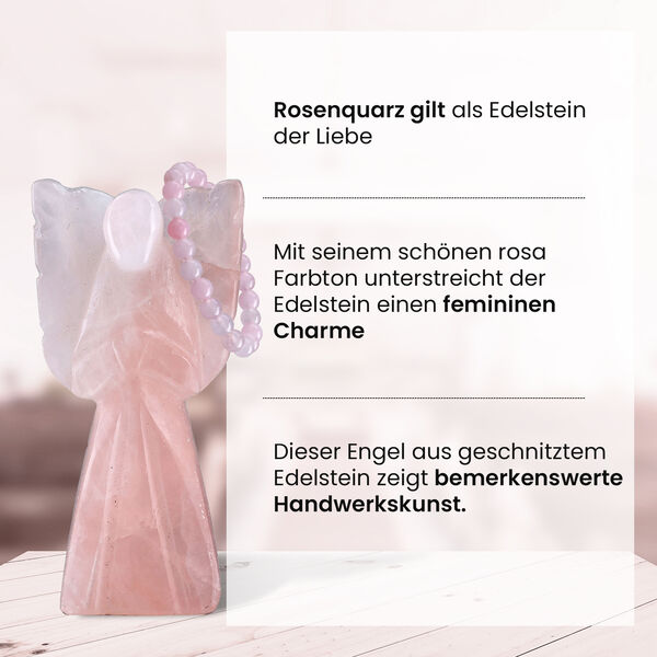 3er-Rosenquarz-Set &ndash; Engel, Kreuzanh&auml;nger und Armband image number 3