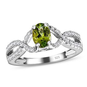 Natürlicher AA Calabar-Turmalin, Weißer Zirkon Ring, 925 Silber platiniert, (Größe 18.00) ca. 3.36 ct