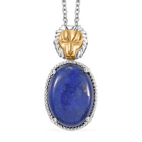 Zweifarbiger Lapislazuli-Anhänger mit 50cm Kette und Löwenkopf - 17 ct.