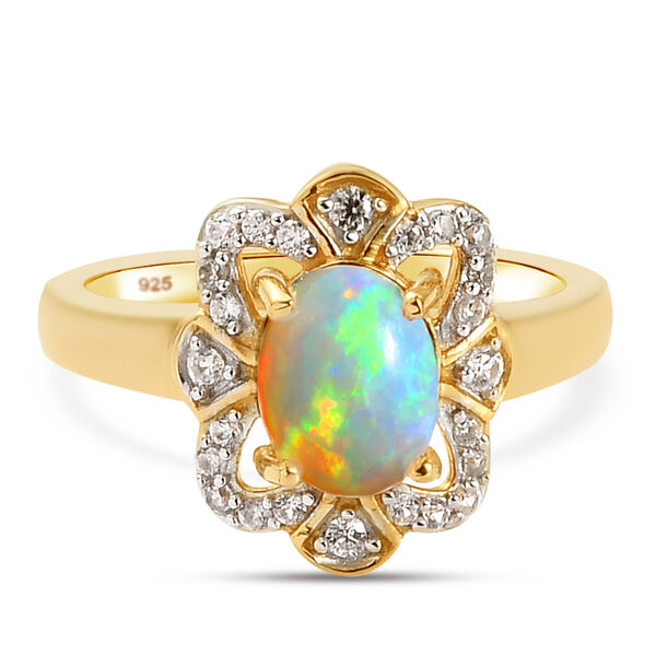 Natürlicher Äthiopischer Opal und Zirkon Ring 925 Silber vergoldet  ca. 1,10 ct image number 6