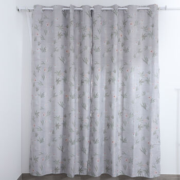 2er-Set Bedruckter Sonnenschutzvorhang mit 8 Metallringen, 140x240 cm pro Vorhang, Hellgrau, Maigl&ouml;ckchen