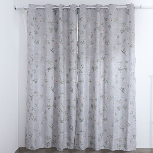 2er-Set - Verdunkelungsvorhänge mit 8 Metallringen, Zweig-Blumenmuster, Grau und Weiß  image number 0